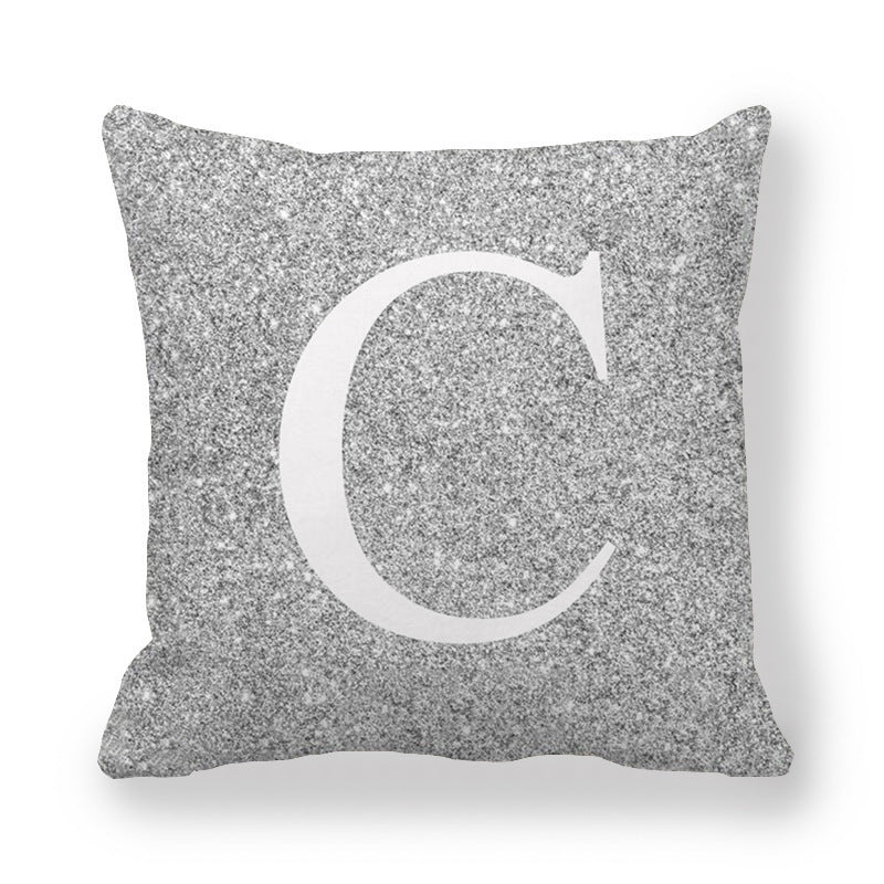 HKM-196371 Gray Shading 26 English Letters Peach Skin Fabric Pillow Cover 45x45cm