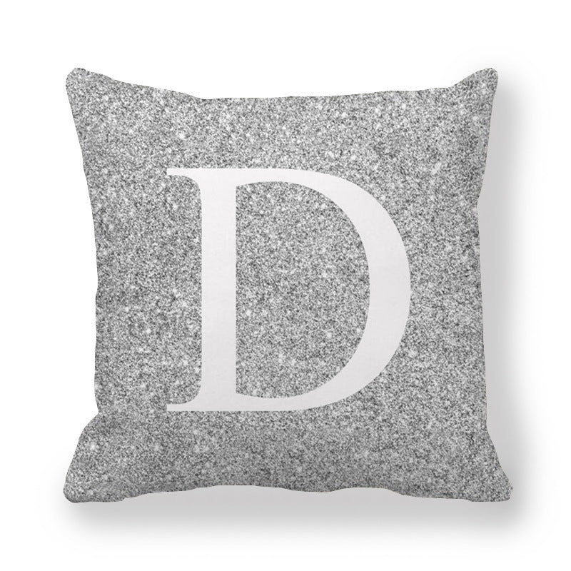 HKM-196371 Gray Shading 26 English Letters Peach Skin Fabric Pillow Cover 45x45cm