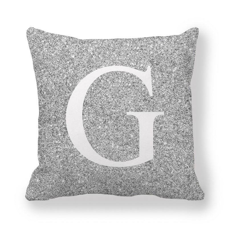 HKM-196371 Gray Shading 26 English Letters Peach Skin Fabric Pillow Cover 45x45cm