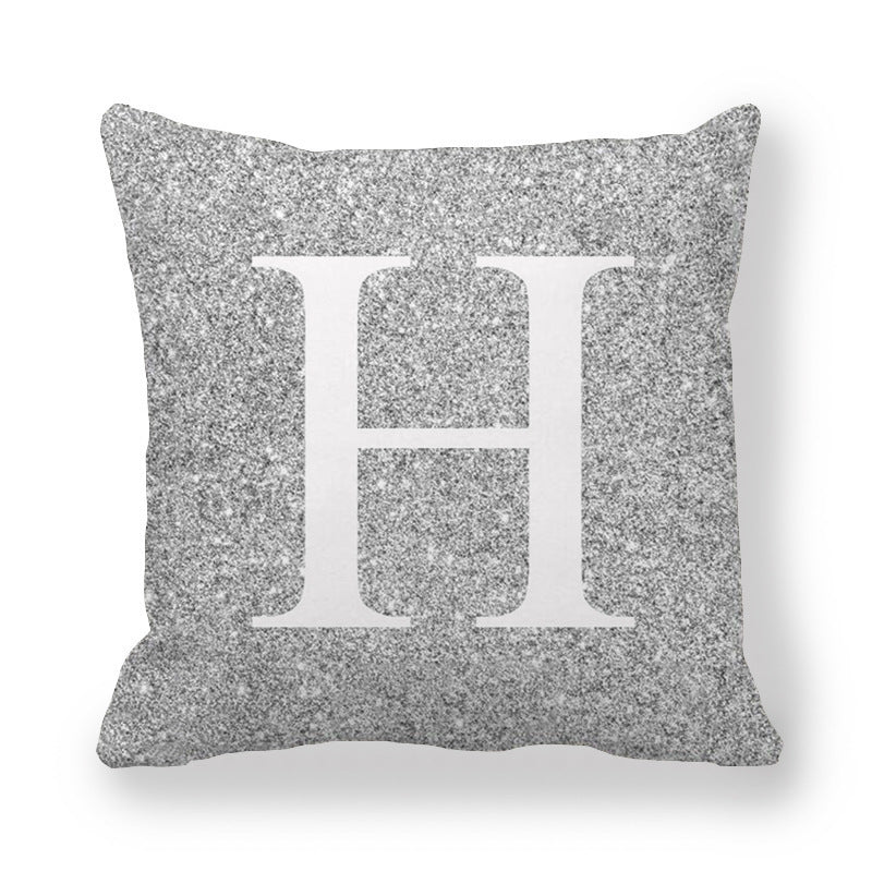 HKM-196371 Gray Shading 26 English Letters Peach Skin Fabric Pillow Cover 45x45cm