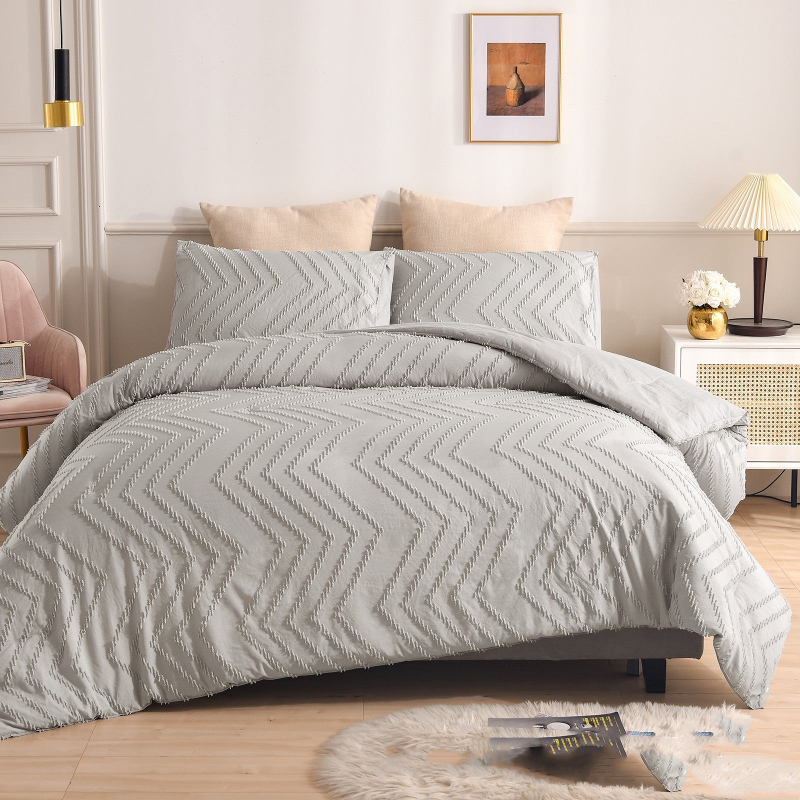 HKM-196563 Solid Color Multi-Color Three-Piece Cut Flower Home Textile Bedding Set
