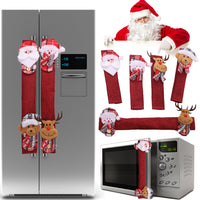 HKM-196691 Christmas Refrigerator Handle Covers Set - 8 Pieces of Flannelette Santa Gloves, Easy to Install and Remove, 38x13 cm