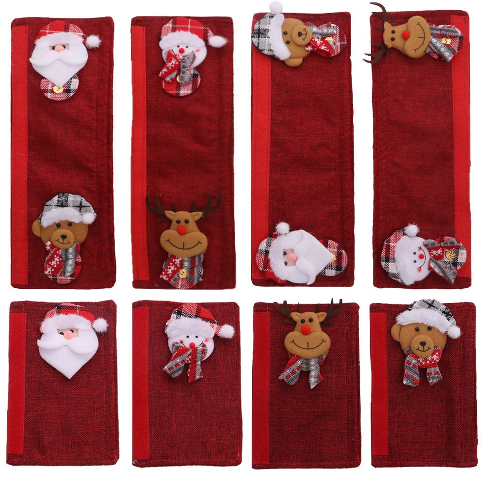 HKM-196691 Christmas Refrigerator Handle Covers Set - 8 Pieces of Flannelette Santa Gloves, Easy to Install and Remove, 38x13 cm