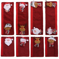 HKM-196691 Christmas Refrigerator Handle Covers Set - 8 Pieces of Flannelette Santa Gloves, Easy to Install and Remove, 38x13 cm