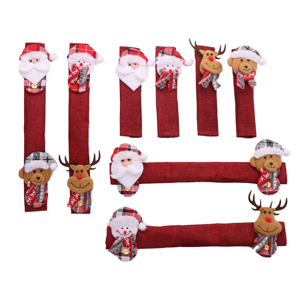 HKM-196691 Christmas Refrigerator Handle Covers Set - 8 Pieces of Flannelette Santa Gloves, Easy to Install and Remove, 38x13 cm