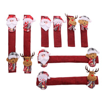 HKM-196691 Christmas Refrigerator Handle Covers Set - 8 Pieces of Flannelette Santa Gloves, Easy to Install and Remove, 38x13 cm