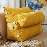 HKM-196691 Comfortable Velvet Wedge Bed Reading Pillow with Neck Roll for Lumbar Support and Backrest