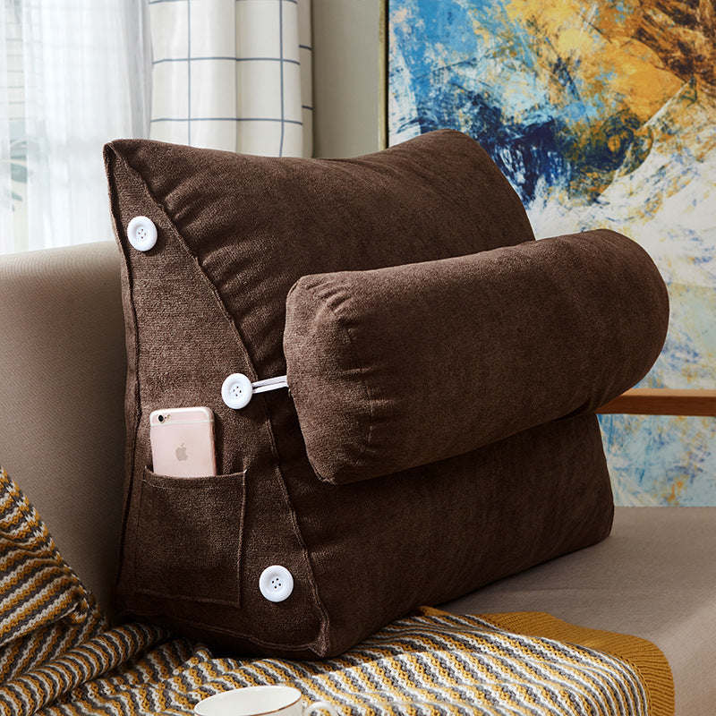 HKM-196691 Comfortable Velvet Wedge Bed Reading Pillow with Neck Roll for Lumbar Support and Backrest