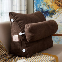 HKM-196691 Comfortable Velvet Wedge Bed Reading Pillow with Neck Roll for Lumbar Support and Backrest