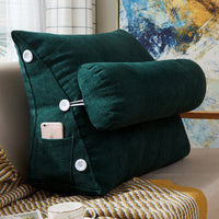 HKM-196691 Comfortable Velvet Wedge Bed Reading Pillow with Neck Roll for Lumbar Support and Backrest