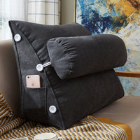 HKM-196691 Comfortable Velvet Wedge Bed Reading Pillow with Neck Roll for Lumbar Support and Backrest