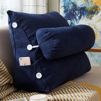 HKM-196691 Comfortable Velvet Wedge Bed Reading Pillow with Neck Roll for Lumbar Support and Backrest