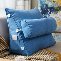 HKM-196691 Comfortable Velvet Wedge Bed Reading Pillow with Neck Roll for Lumbar Support and Backrest