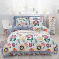 HKM-196883 Floral Pattern Padded Cotton Non-Slip Bed Skirt Set for Multiple Bed Sizes