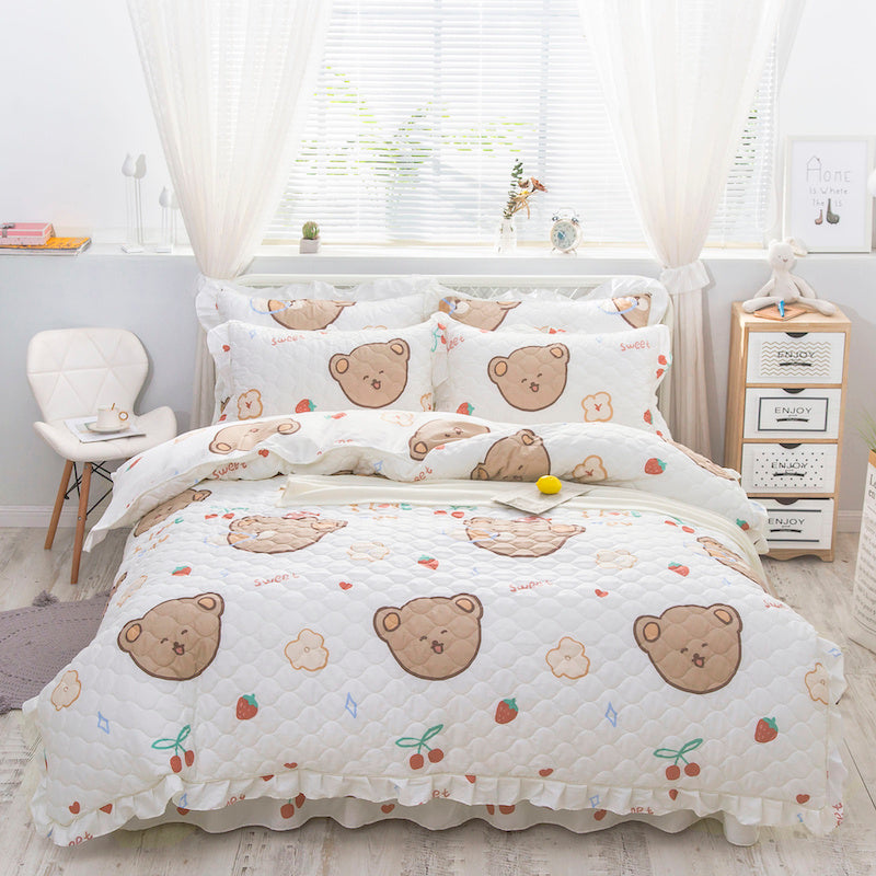 HKM-196883 Floral Pattern Padded Cotton Non-Slip Bed Skirt Set for Multiple Bed Sizes