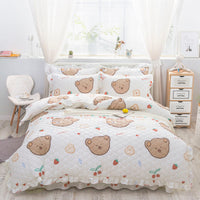 HKM-196883 Floral Pattern Padded Cotton Non-Slip Bed Skirt Set for Multiple Bed Sizes