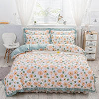 HKM-196883 Floral Pattern Padded Cotton Non-Slip Bed Skirt Set for Multiple Bed Sizes