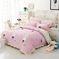 HKM-196883 Floral Pattern Padded Cotton Non-Slip Bed Skirt Set for Multiple Bed Sizes
