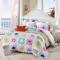 HKM-196883 Floral Pattern Padded Cotton Non-Slip Bed Skirt Set for Multiple Bed Sizes
