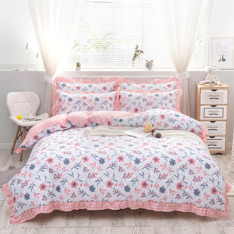 HKM-196883 Floral Pattern Padded Cotton Non-Slip Bed Skirt Set for Multiple Bed Sizes