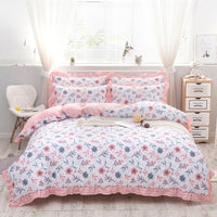 HKM-196883 Floral Pattern Padded Cotton Non-Slip Bed Skirt Set for Multiple Bed Sizes