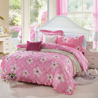 HKM-196883 Floral Pattern Padded Cotton Non-Slip Bed Skirt Set for Multiple Bed Sizes