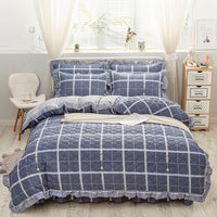 HKM-196883 Floral Pattern Padded Cotton Non-Slip Bed Skirt Set for Multiple Bed Sizes