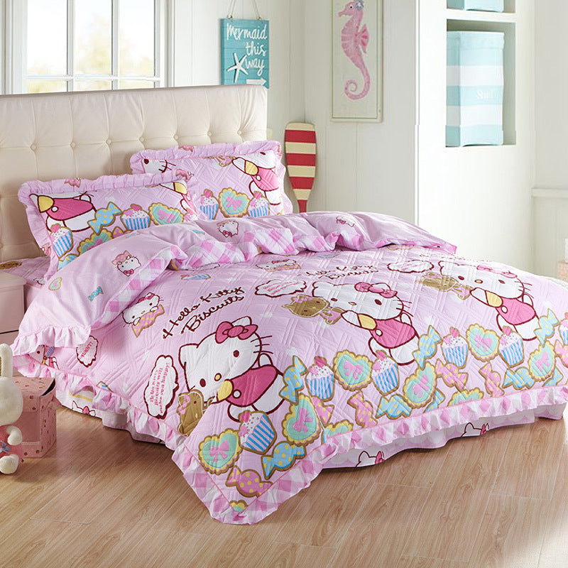 HKM-196883 Floral Pattern Padded Cotton Non-Slip Bed Skirt Set for Multiple Bed Sizes