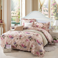 HKM-196883 Floral Pattern Padded Cotton Non-Slip Bed Skirt Set for Multiple Bed Sizes