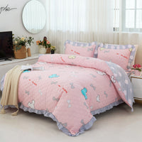 HKM-196883 Floral Pattern Padded Cotton Non-Slip Bed Skirt Set for Multiple Bed Sizes