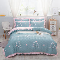 HKM-196883 Floral Pattern Padded Cotton Non-Slip Bed Skirt Set for Multiple Bed Sizes