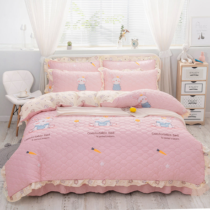 HKM-196883 Floral Pattern Padded Cotton Non-Slip Bed Skirt Set for Multiple Bed Sizes