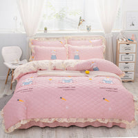 HKM-196883 Floral Pattern Padded Cotton Non-Slip Bed Skirt Set for Multiple Bed Sizes