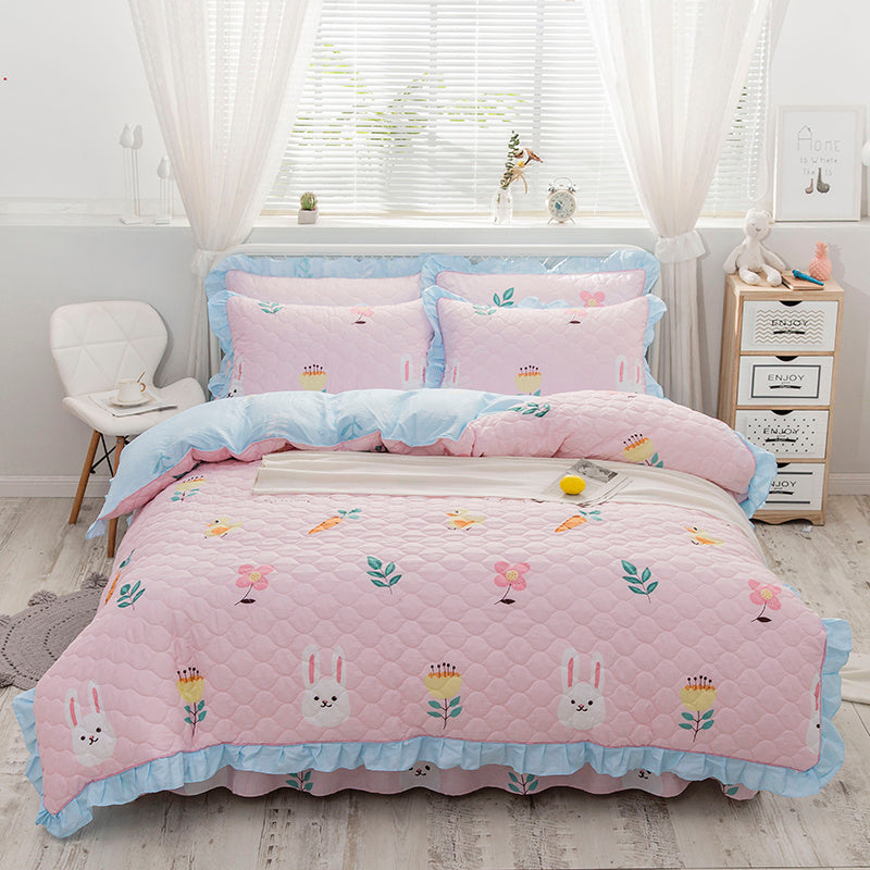 HKM-196883 Floral Pattern Padded Cotton Non-Slip Bed Skirt Set for Multiple Bed Sizes