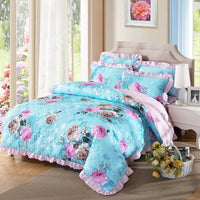 HKM-196883 Floral Pattern Padded Cotton Non-Slip Bed Skirt Set for Multiple Bed Sizes