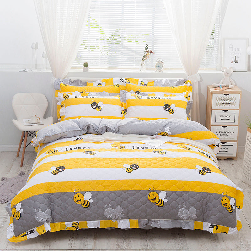 HKM-196883 Floral Pattern Padded Cotton Non-Slip Bed Skirt Set for Multiple Bed Sizes