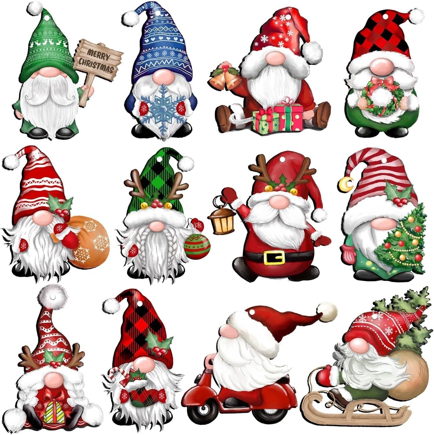 HKM-197011 24-Piece Wooden Christmas Hanging Ornaments Set, Dwarf and Truck Designs