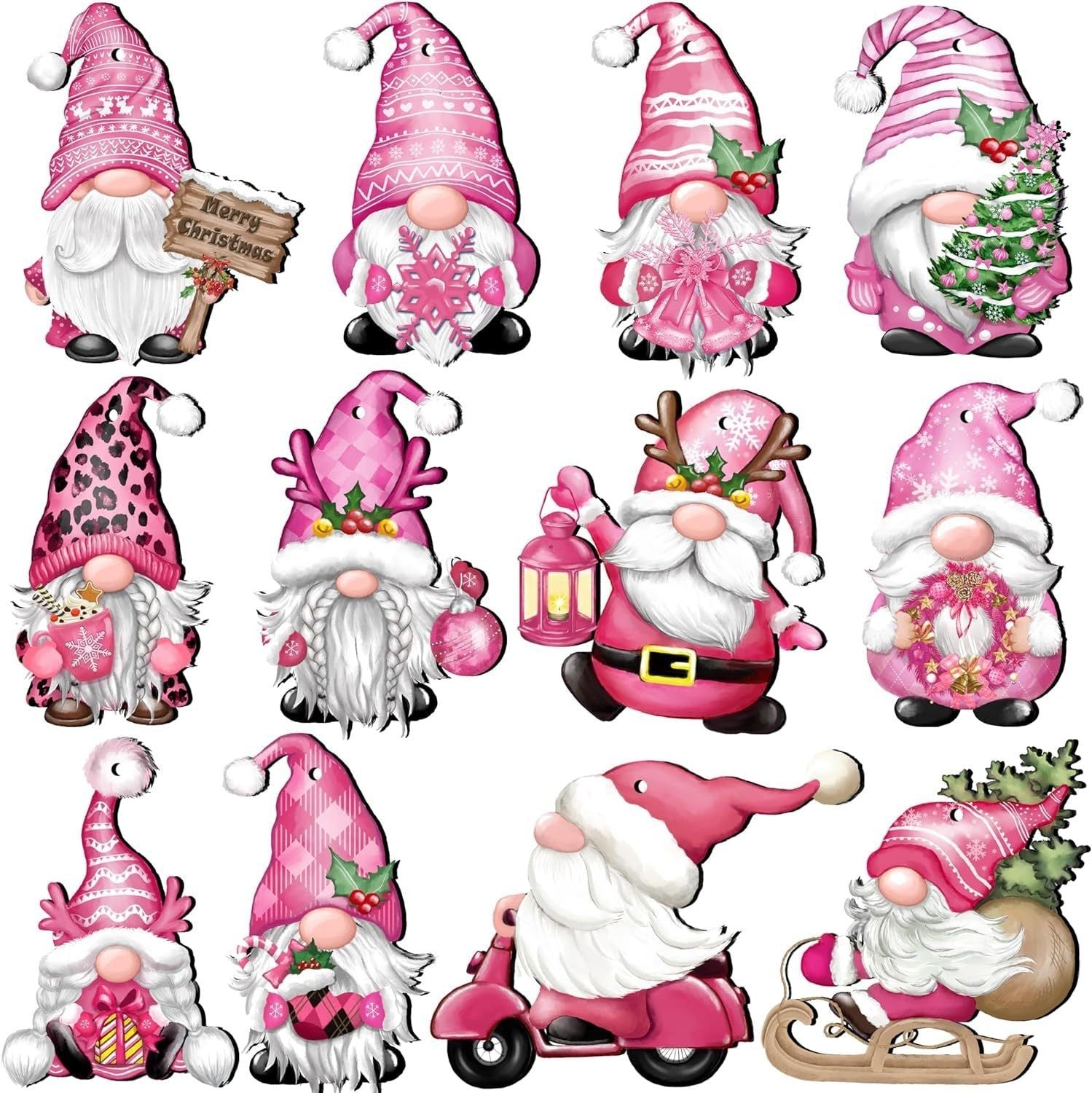 HKM-197011 24-Piece Wooden Christmas Hanging Ornaments Set, Dwarf and Truck Designs