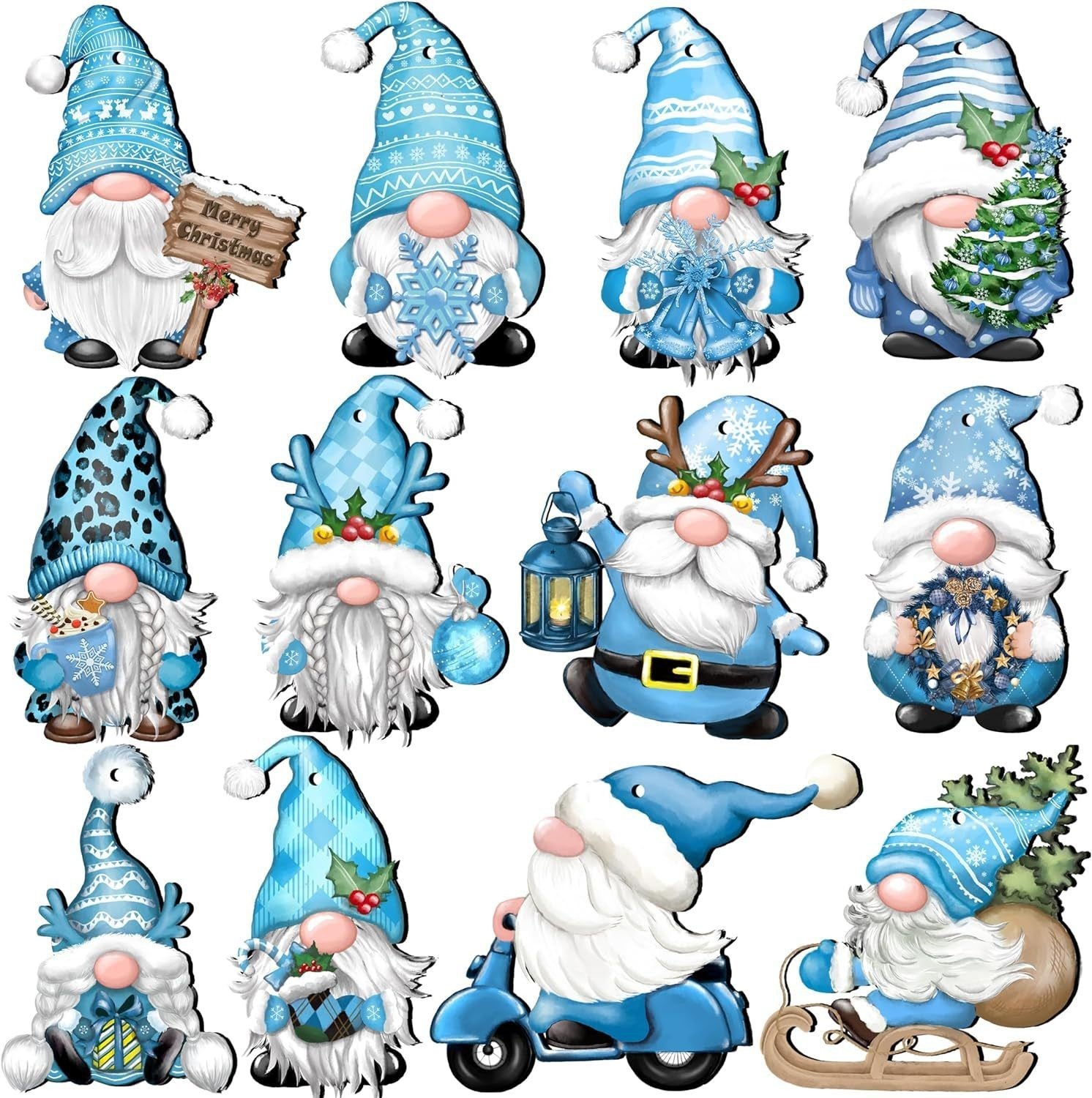 HKM-197011 24-Piece Wooden Christmas Hanging Ornaments Set, Dwarf and Truck Designs