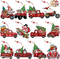 HKM-197011 24-Piece Wooden Christmas Hanging Ornaments Set, Dwarf and Truck Designs