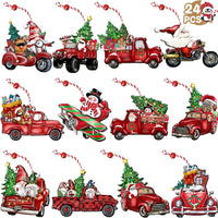 HKM-197011 24-Piece Wooden Christmas Hanging Ornaments Set, Dwarf and Truck Designs