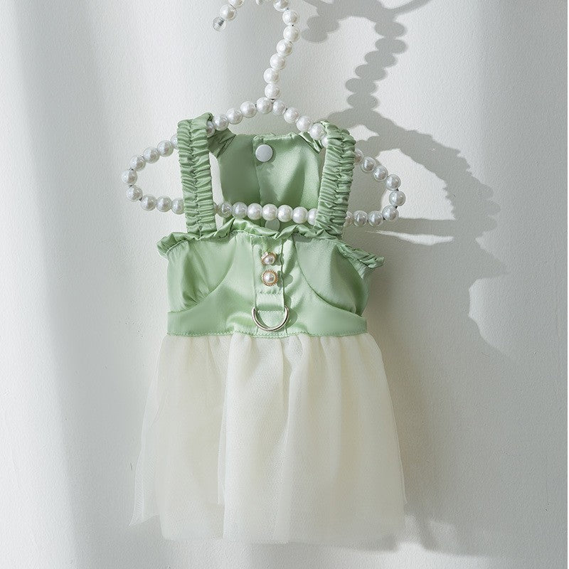 HKM-197011 Thin Breathable Satin Princess Skirt for Small Dogs - Green and Multi-Color Options Available
