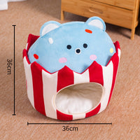 HKM-197203 Warm Semi-closed Cat Nest - Soft Cloth Pet Bed (36x36)