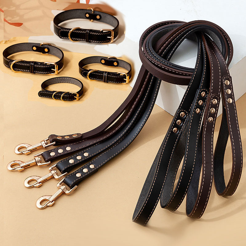 HKM-197267 Durable PU Leather Tow Rope Collar and Lead Set for Small, Medium, and Large Dogs, 1.5m Length