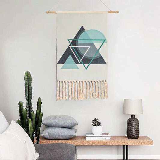 HKM-197395 Hand-Woven Nordic Tapestry Decoration in Cotton and Linen with Tassels - 50x70cm