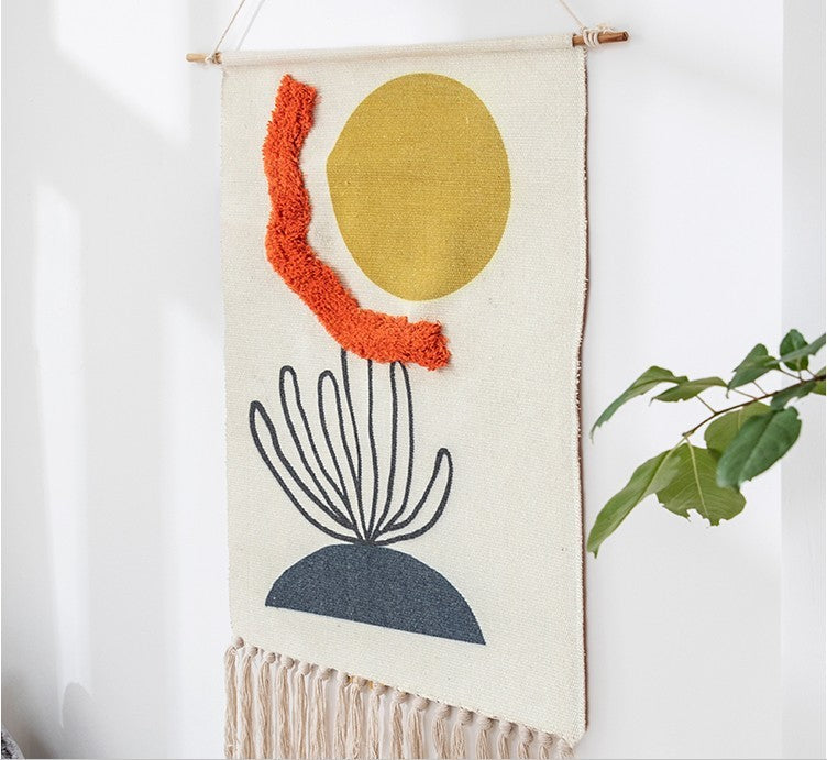 HKM-197395 Hand-Woven Nordic Tapestry Decoration in Cotton and Linen with Tassels - 50x70cm