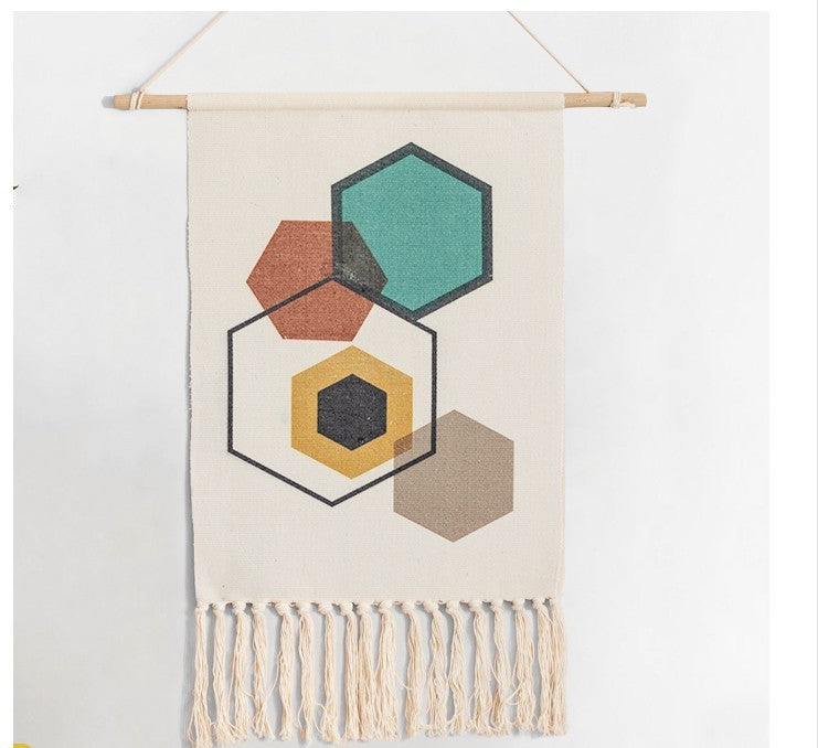 HKM-197395 Hand-Woven Nordic Tapestry Decoration in Cotton and Linen with Tassels - 50x70cm