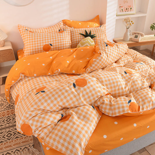 HKM-197395 Washed Cotton Four-Piece Quilt Cover Set for Twin to King Beds