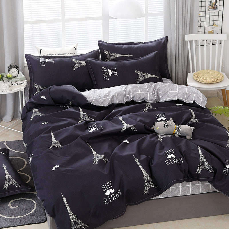HKM-197395 Washed Cotton Four-Piece Quilt Cover Set for Twin to King Beds