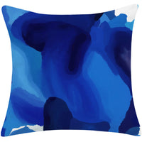 HKM-197779 Mediterranean Blue Cotton and Linen Square Pillow with Geometric Pattern - 45x45cm